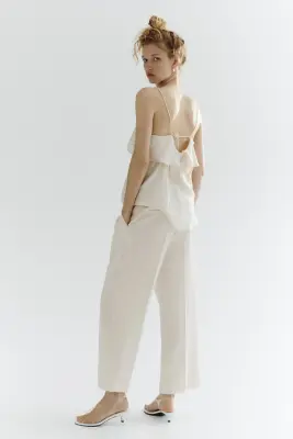Pantalon 7/8 en twill - Crème — photo 2