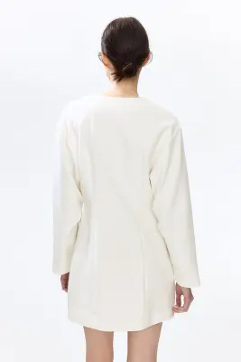 Robe blazer à encolure en V - Blanc — photo 4