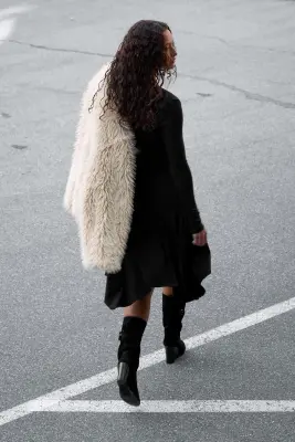 Robe midi drapée à col V - Noir — photo 2