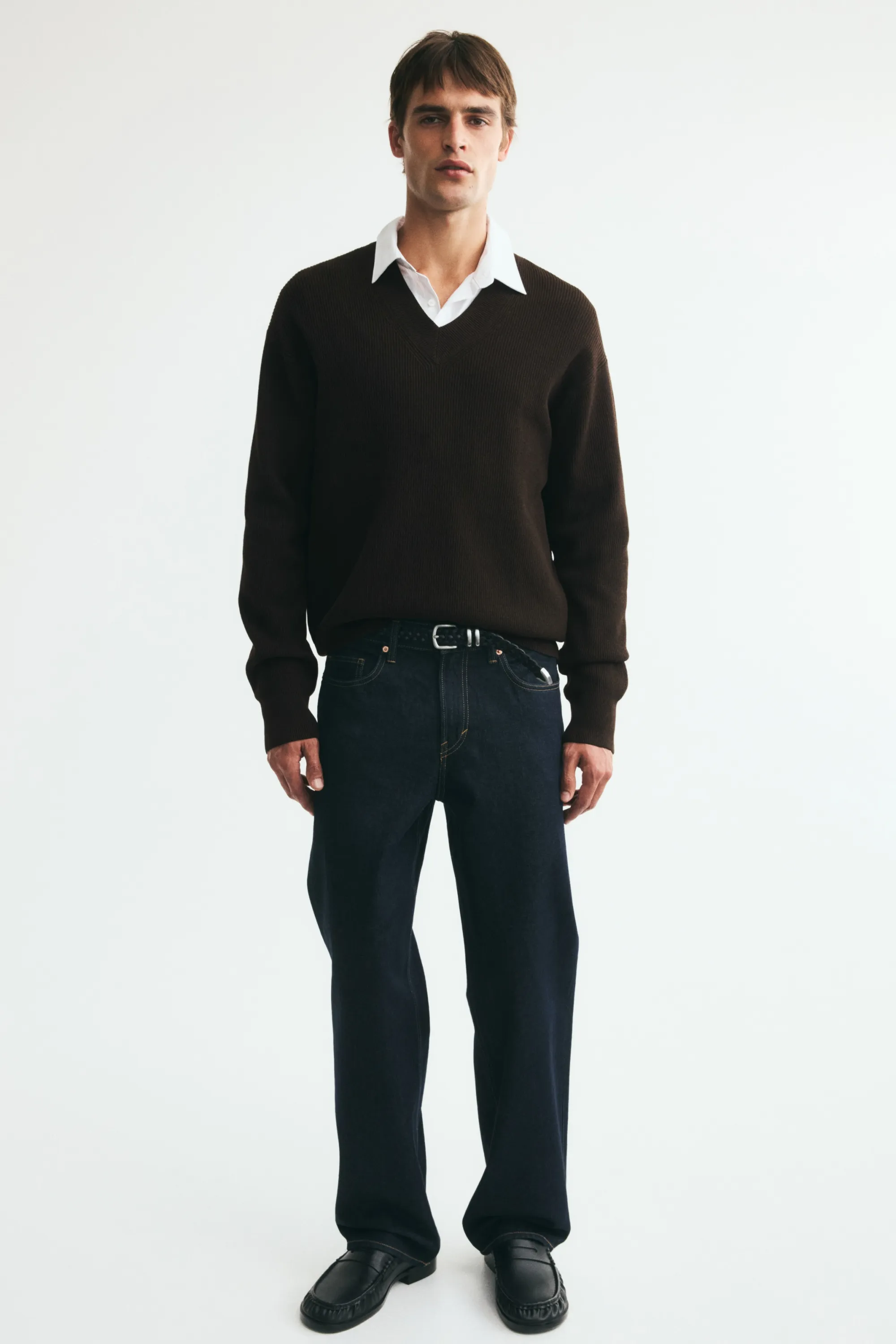 Pull Relaxed Fit en maille côtelée - Marron foncé