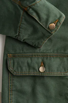 Oversized corduroy-collar jacket - Vert foncé — photo 5