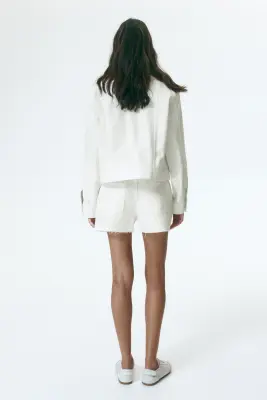 Short en denim avec bords à cru - Crème — photo 2