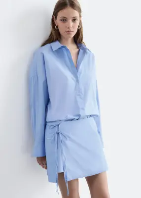 Robe-chemise courte à nouer - Bleu clair — photo 4