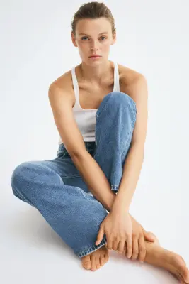 Straight High Waist Jeans - Bleu denim — photo 2