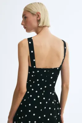 Robe midi avec jupe évasée - Noir/pois — photo 3