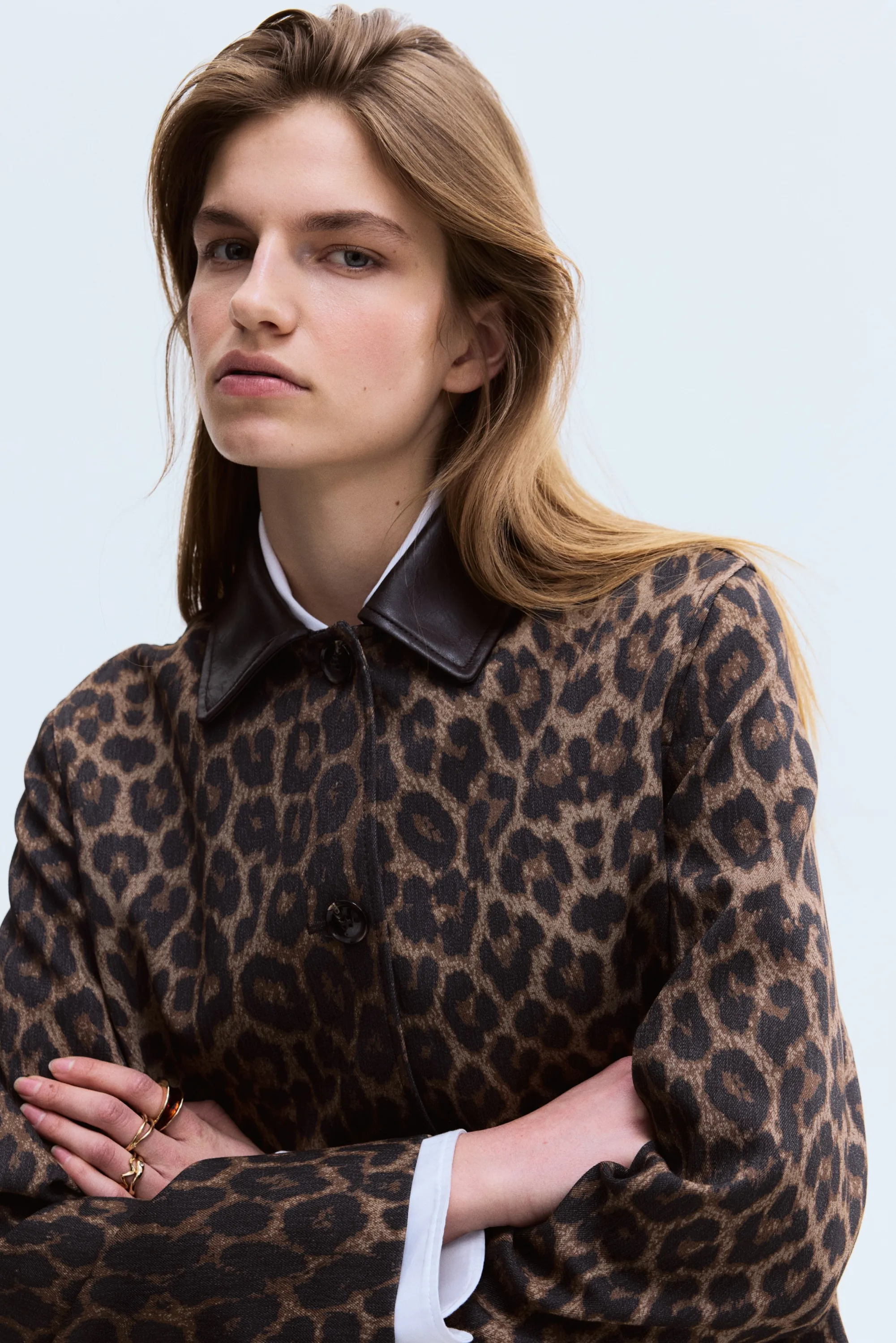Manteau 3/4 en twill - Marron/imprimé léopard