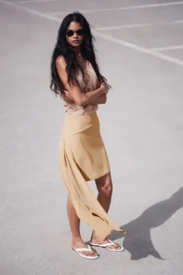 Jupe asymétrique avec détail à nouer - Beige foncé — photo 3