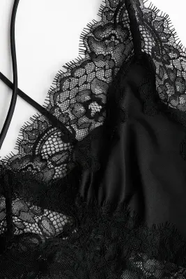 Body en microfibre et dentelle - Noir — photo 2