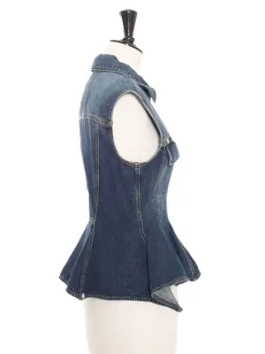 Veste top sans manche en jean bleu zip argent Prix boutique 1200€ Taille S — photo 5