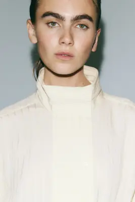 Chemise texturée en viscose mélangée - Beige clair — photo 2
