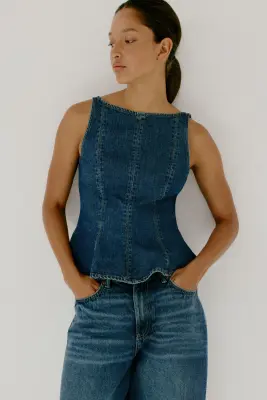 Top péplum en denim - Bleu denim foncé — photo 1