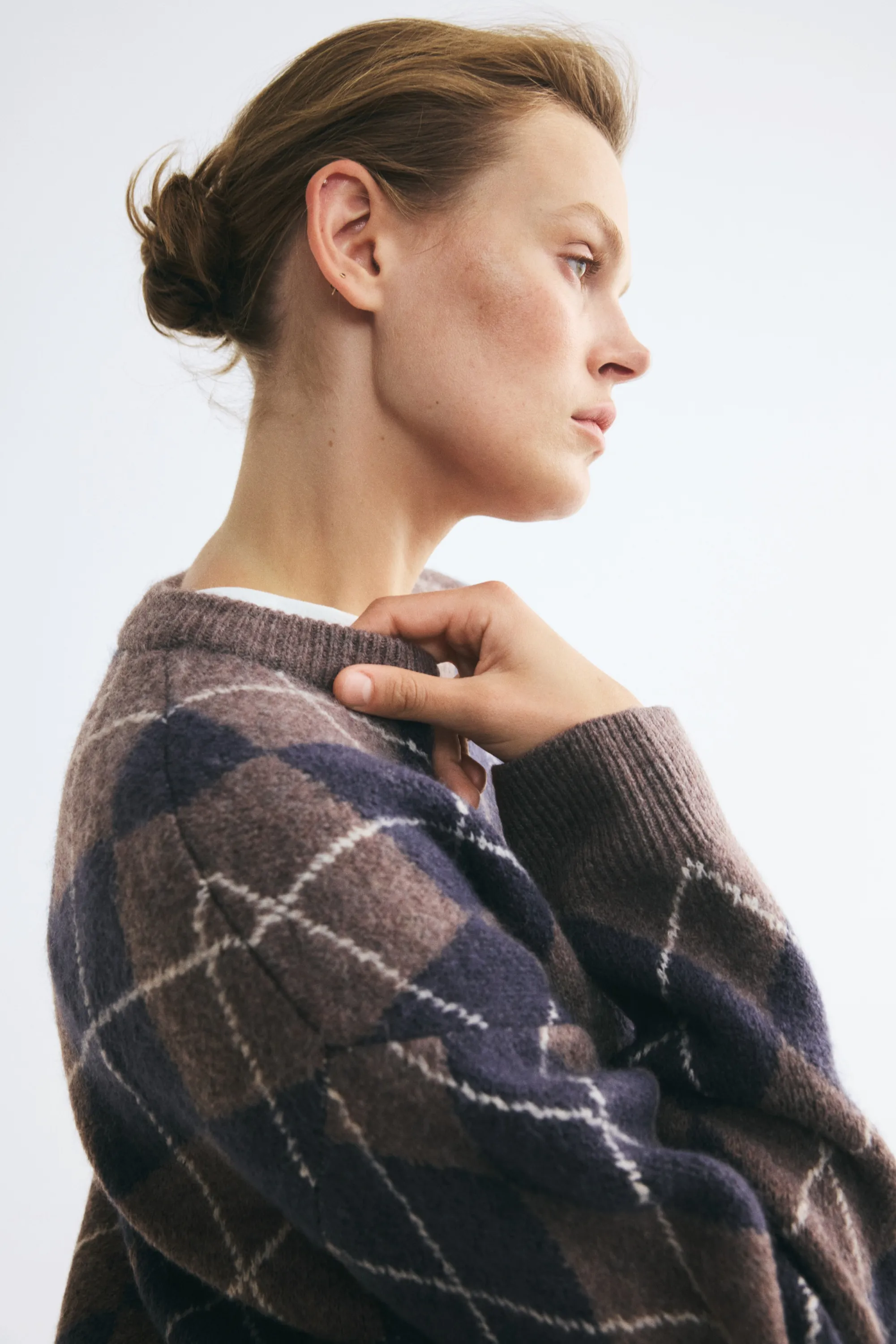 Pull oversize - Taupe foncé/motif argyle