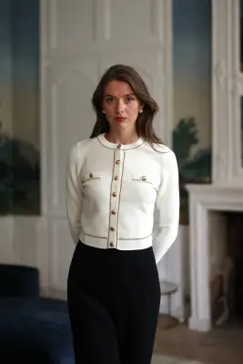Lillianna Short Cardigan - Cream with beige — photo 2