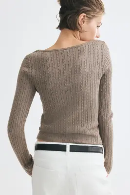 Pull en maille torsadée de viscose mélangée - Taupe — photo 4