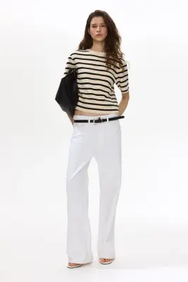 T-shirt en maille - Beige clair/rayé — photo 2