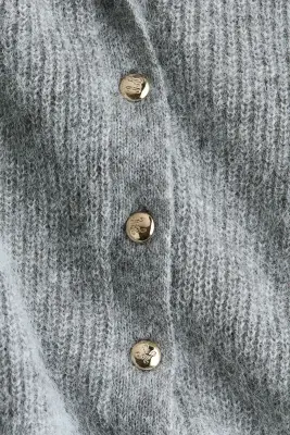 Gilet en maille côtelée avec encolure en V - Gris chiné — photo 4