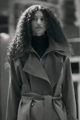 Trench-coat court à col entonnoir - Taupe foncé — photo 1