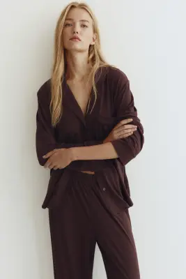 Pyjama en viscose mélangée - Marron foncé — photo 3