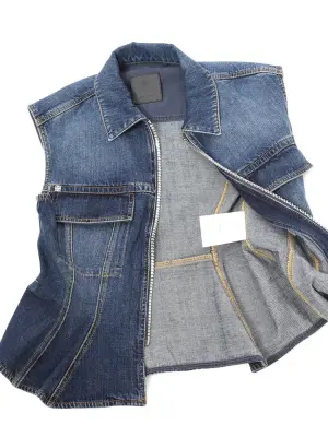 Veste top sans manche en jean bleu zip argent Prix boutique 1200€ Taille S — photo 3