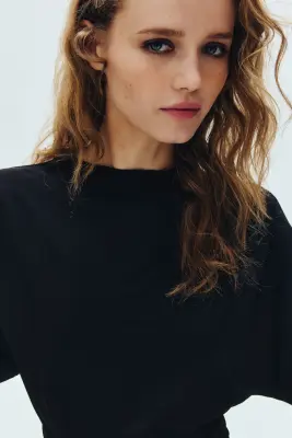 Top en jersey à effet drapé - Noir — photo 2