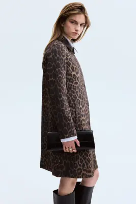 Manteau 3/4 en twill - Marron/imprimé léopard — photo 3