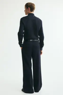 Pantalon de costume Loose Fit en laine mélangée - Bleu marine — photo 3