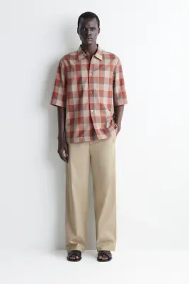 CHEMISE À CARREAUX EN MÉLANGE DE LAINE - BEIGE / ORANGE / CARREAUX — photo 2
