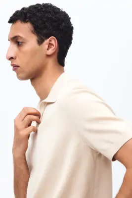 Polo Regular Fit en soie mélangée - Beige clair — photo 3