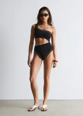 Maillot de bain asymétrique à découpes - Noir — photo 2