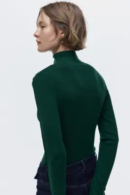 Top avec col cheminée zippé - Vert foncé — photo 4