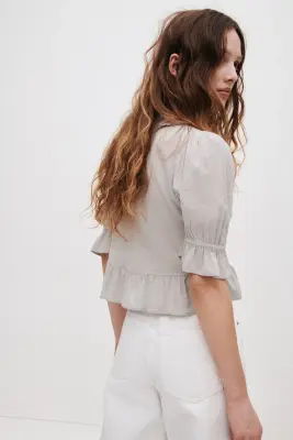 Blouse volantée - Gris clair — photo 2