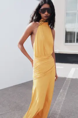 Robe dos nu à effet drapé - Orange — photo 3