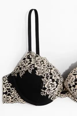 Soutien-gorge push-up en dentelle - Noir/crème — photo 5