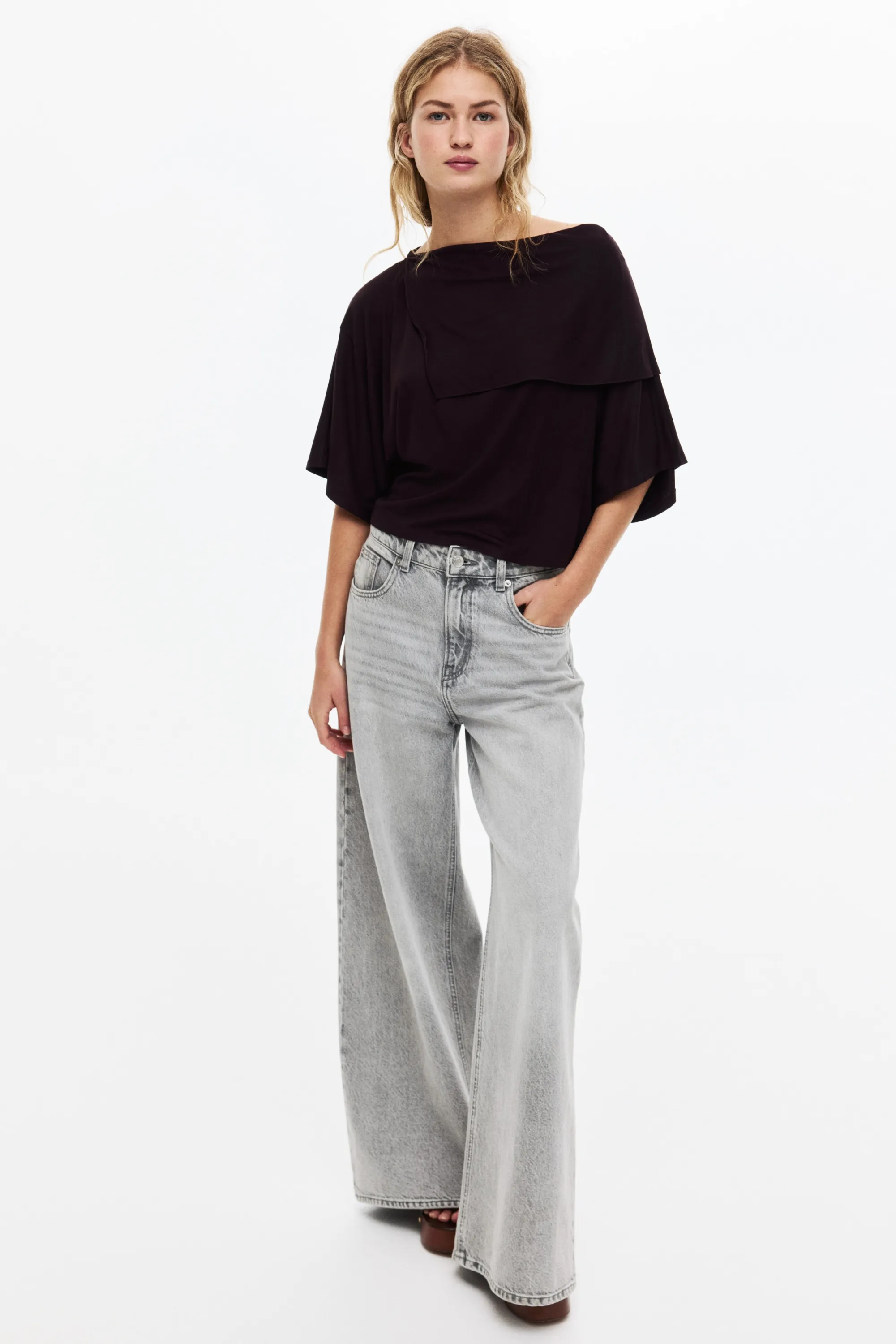 Top en jersey avec détail façon cape - Violet prune foncé