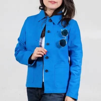 Veste de travail en croisé coton bio 1G/4F - Bleu Saxo — photo 2