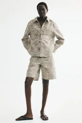 Surchemise en denim de coton - Beige clair/imprimé léopard — photo 2