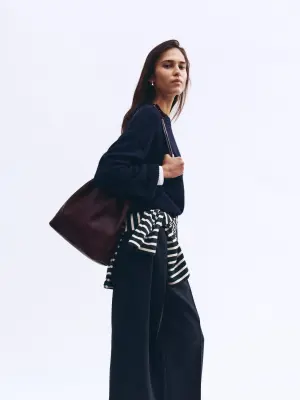 Pantalon en laine nattée - Bleu foncé — photo 5