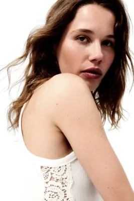 Débardeur côtelé avec dentelle - Blanc — photo 2