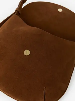 Sac bandoulière en cuir suédé - Marron — photo 3