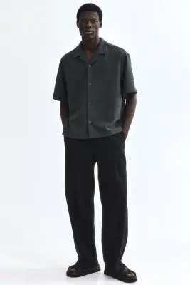 Chemise Relaxed Fit à col cubain - Gris foncé — photo 2