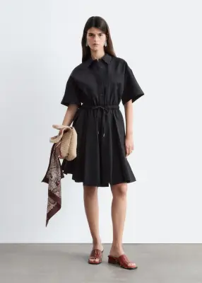Robe courte évasée à cordon de serrage - Noir — photo 2