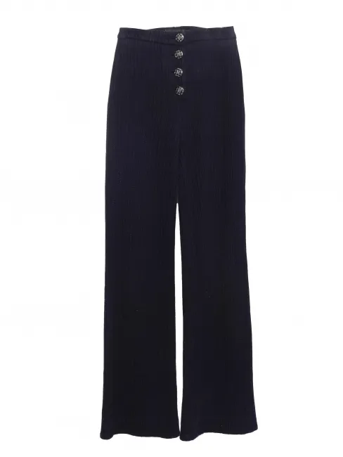 Pantalon droit en maille bleu marine boutons bijoux en émail Prix boutique 3150€ Taille XS