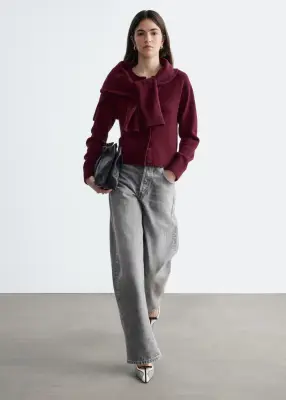 Cardigan en maille fine - Rouge foncé — photo 3