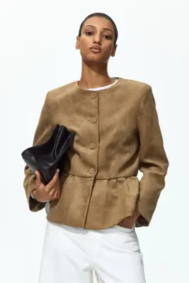 Veste péplum sans col - Beige foncé — photo 1