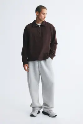 Sweat Relaxed Fit avec col zippé - Marron foncé — photo 2