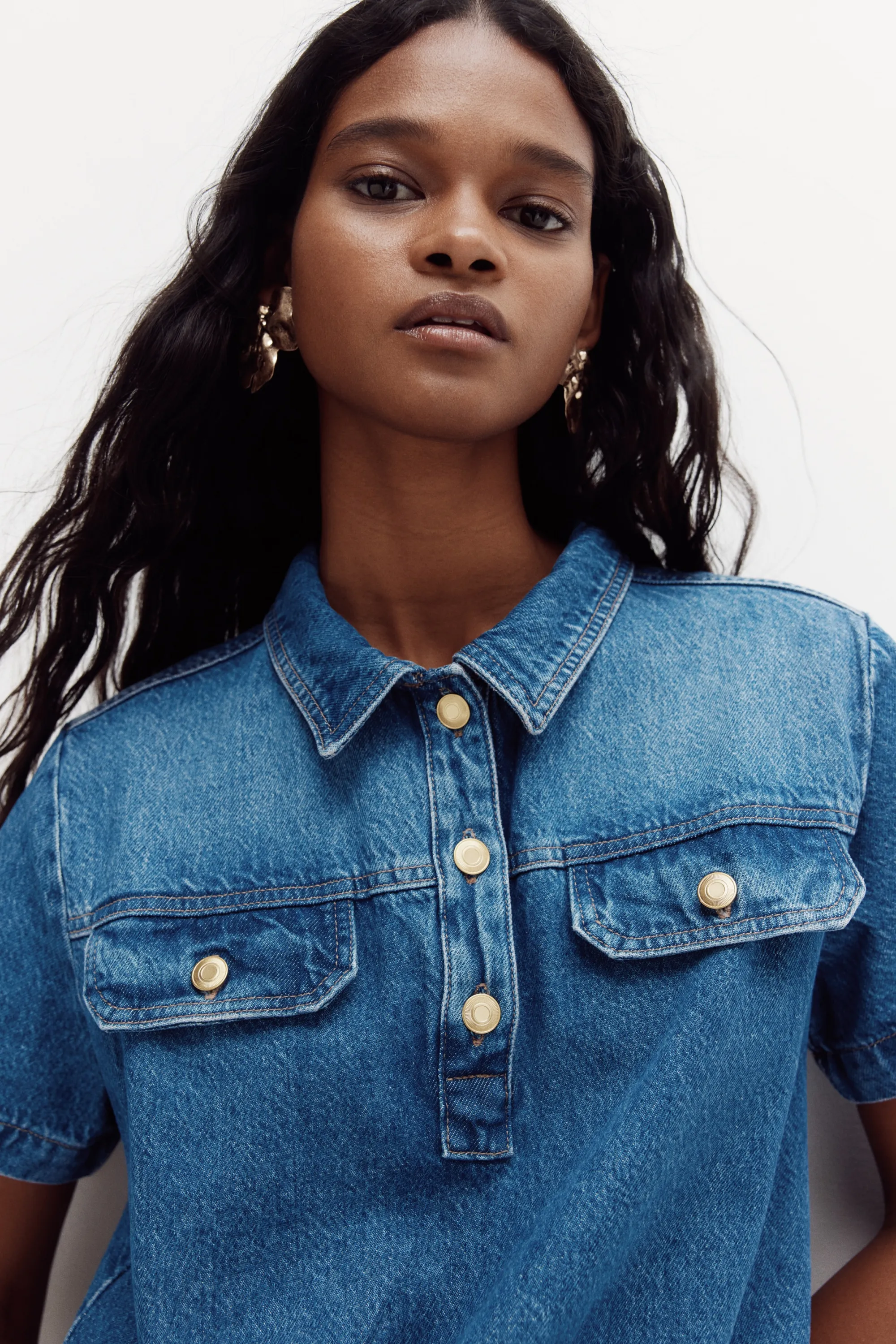 Robe en denim avec col - Bleu denim