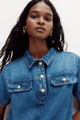 Robe en denim avec col - Bleu denim — photo 1