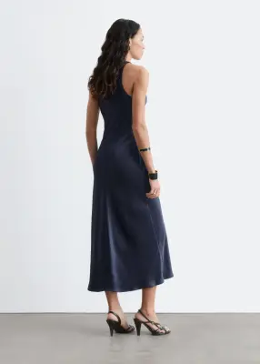 Robe midi en satin sans manches - Bleu foncé — photo 5