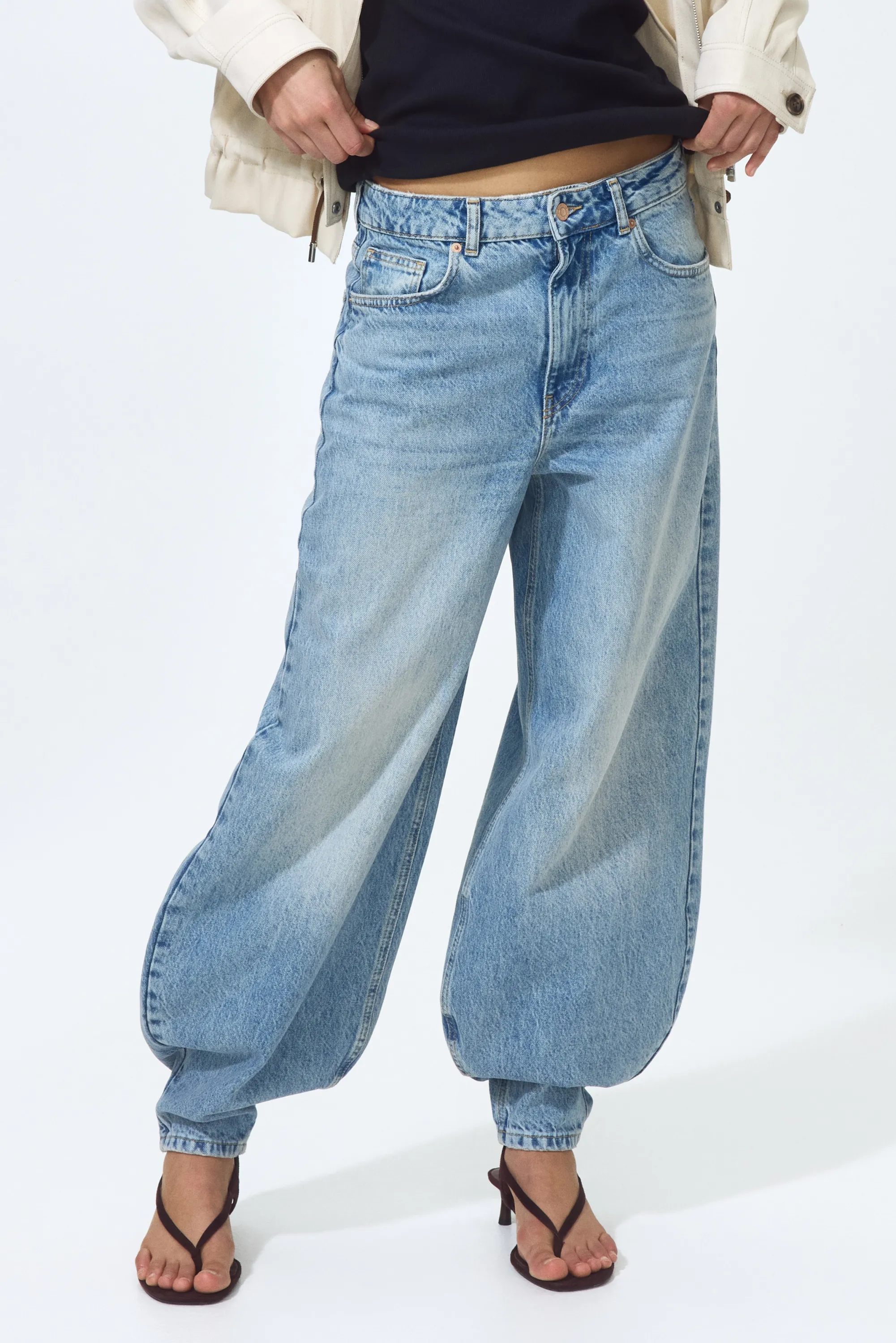 Barrel High Waist Ankle Jeans - Bleu denim clair