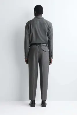 PANTALON À PLIS DROIT DÉCONTRACTÉ EN LAINE - GREY MÉLANGE — photo 3
